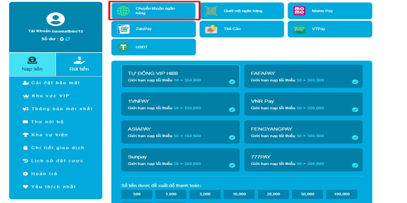 Yêu cầu để nạp tiền Hi88 thành công